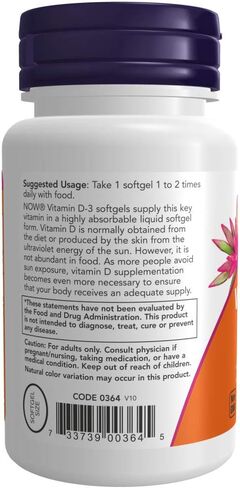 NOW Foods Vitamin D-3 400 IU Softgels, 2 pk, 180 Count (Pack of 2) in Saudi Arabia