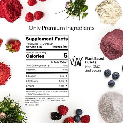 مسحوق الطاقة بعد التمرين من بروميكس BCAA، ليمون الكرز - الأحماض الأمينية ذات السلسلة المتفرعة النباتية تدعم نمو العضلات الهزيلة والتعافي والقدرة على التحمل وتقلل من الألم - خالية من الدهون والسكر والكربوهيدرات - خالية من الغلوتين in Kuwait