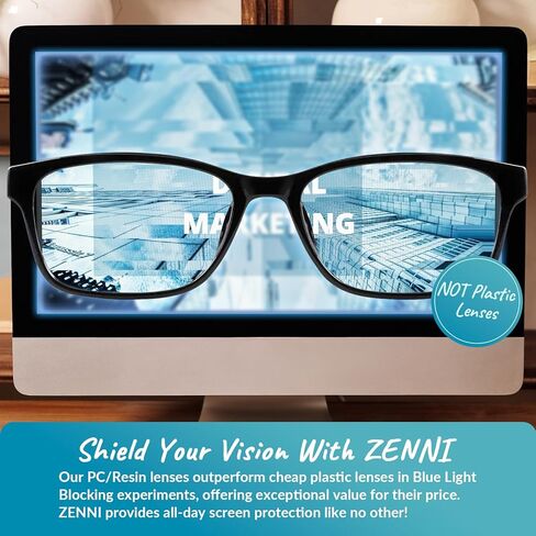 نظارات Zenni Optical Zenni Blokz Blue Light Blocking Computer Rectangle Universal Bridge Fit Black Frame 2018921 in Kuwait