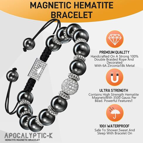 Apocalyptic-K Magnetic Bracelet, Magnetic Therapy Bracelet,Gold Plated With Zirconia,4/6/8/10MM, Eliminate Static Electricity，Adjustable Bracelet， in Saudi Arabia