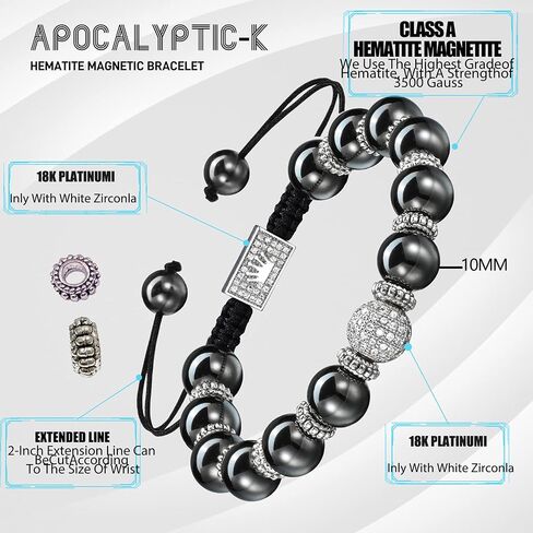 Apocalyptic-K Magnetic Bracelet, Magnetic Therapy Bracelet,Gold Plated With Zirconia,4/6/8/10MM, Eliminate Static Electricity，Adjustable Bracelet， in Saudi Arabia