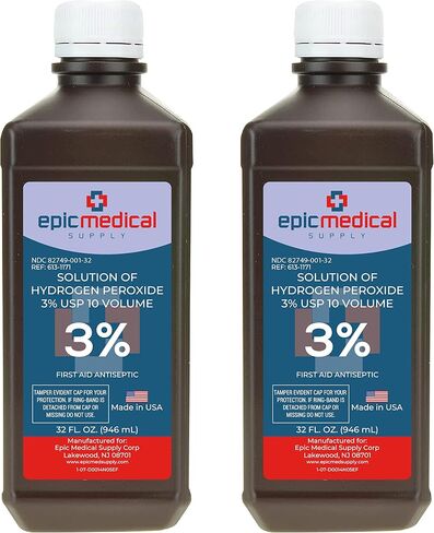 Epic Medical Supply Hydrogen Peroxide 32 oz. First Aid Antiseptic and Multipurpose Cleaner, 3% USP, Topical Wash for Minor Cuts, Scrapes, Insect Bites, and Skin Irritations. (1) in Kuwait