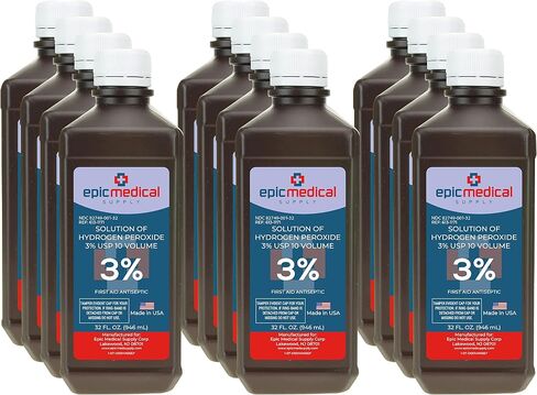 Epic Medical Supply Hydrogen Peroxide 32 oz. First Aid Antiseptic and Multipurpose Cleaner, 3% USP, Topical Wash for Minor Cuts, Scrapes, Insect Bites, and Skin Irritations. (1) in Kuwait