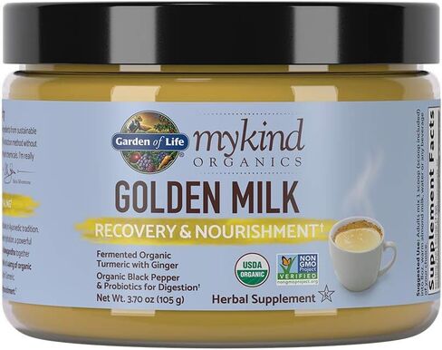 Garden of Life mykind Organics Golden Milk Recovery & Nourishment Powder - 44mg Turmeric Curcumin (95% Curcuminoids), Ashwagandha - Organic Non-GMO Vegan & Gluten Free Herbal Supplements, 30 Servings in Kuwait