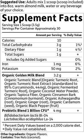 Garden of Life mykind Organics Golden Milk Recovery & Nourishment Powder - 44mg Turmeric Curcumin (95% Curcuminoids), Ashwagandha - Organic Non-GMO Vegan & Gluten Free Herbal Supplements, 30 Servings in Kuwait