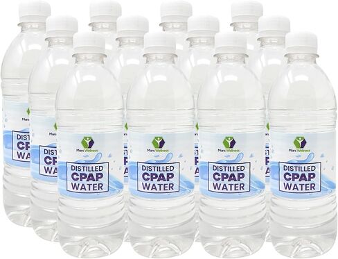 ماء مقطر من Mars Wellness لآلات CPAP - ماء مقطر لمرطب الهواء، والتعقيم الطبي، وبخار الوجه، وأغراض التجميل، وأكثر من ذلك - ماء CPAP للسفر - زجاجات 16.9 أونصة - 12 عبوة in Saudi Arabia