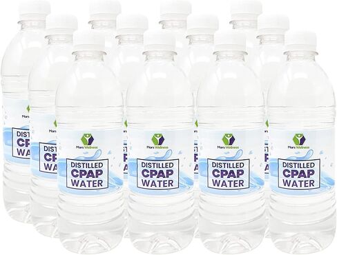 ماء مقطر من Mars Wellness لآلات CPAP - ماء مقطر لمرطب الهواء، والتعقيم الطبي، وبخار الوجه، وأغراض التجميل، وأكثر من ذلك - ماء CPAP للسفر - زجاجات 16.9 أونصة - 12 عبوة in Saudi Arabia