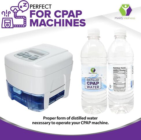 ماء مقطر من Mars Wellness لآلات CPAP - ماء مقطر لمرطب الهواء، والتعقيم الطبي، وبخار الوجه، وأغراض التجميل، وأكثر من ذلك - ماء CPAP للسفر - زجاجات 16.9 أونصة - 12 عبوة in Saudi Arabia