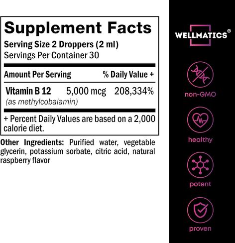 فيتامين B12 تحت اللسان - فيتامين B12 الطبيعي 5000 ميكروغرام - صنع في الولايات المتحدة الأمريكية - مكمل سائل ميثيل كوبالامين B12 - زيادة الطاقة والمزاج والتمثيل الغذائي - قطرات B12 نباتية in Kuwait