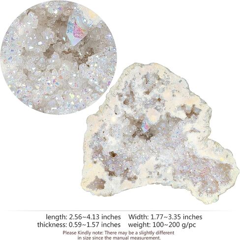 mookaitedecor Angel Aura Quartz Geode Stone Titanium Coated Natural Rock Crystal Cluster عينة لريكي شفاء التأمل ديكور المنزل 0.22-0.44 رطل، أزرق فاتح in Kuwait