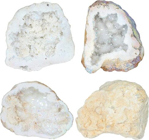 mookaitedecor Angel Aura Quartz Geode Stone Titanium Coated Natural Rock Crystal Cluster عينة لريكي شفاء التأمل ديكور المنزل 0.22-0.44 رطل، أزرق فاتح in Kuwait