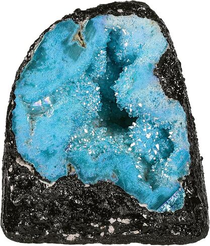 mookaitedecor Angel Aura Quartz Geode Stone Titanium Coated Natural Rock Crystal Cluster عينة لريكي شفاء التأمل ديكور المنزل 0.22-0.44 رطل، أزرق فاتح in Kuwait
