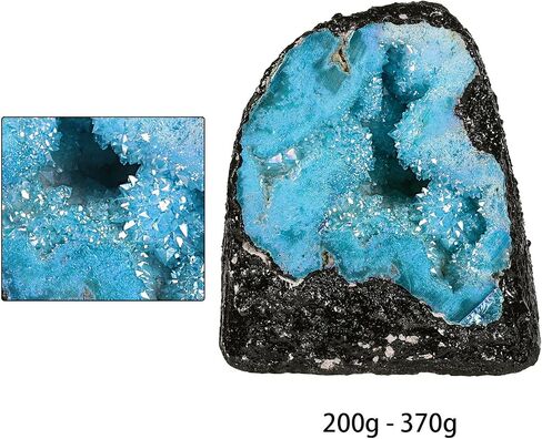 mookaitedecor Angel Aura Quartz Geode Stone Titanium Coated Natural Rock Crystal Cluster عينة لريكي شفاء التأمل ديكور المنزل 0.22-0.44 رطل، أزرق فاتح in Kuwait