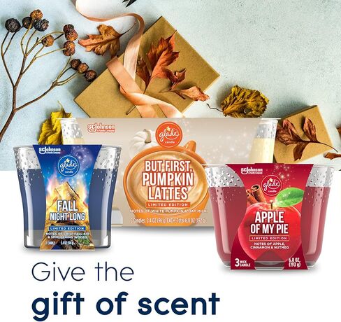 Glade Candle Apple of My Pie، شمعة عطرية مملوءة بالزيوت العطرية، شمعة معطرة للهواء، شمعة 3 فتيل، 6.8 أونصة، 3 قطع in Kuwait