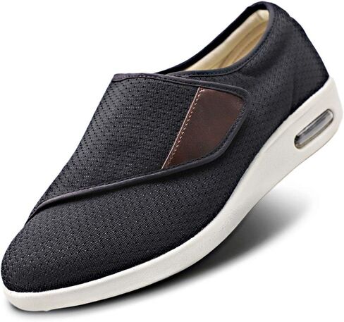 Mens Diabetic Edema Shoes Extended Widths Lightweight Walking Sneakers Adjustable Strap Easy On/Off with 3 Pairs Insoles Replacement for Support Elderly Swollen Feet in Saudi Arabia