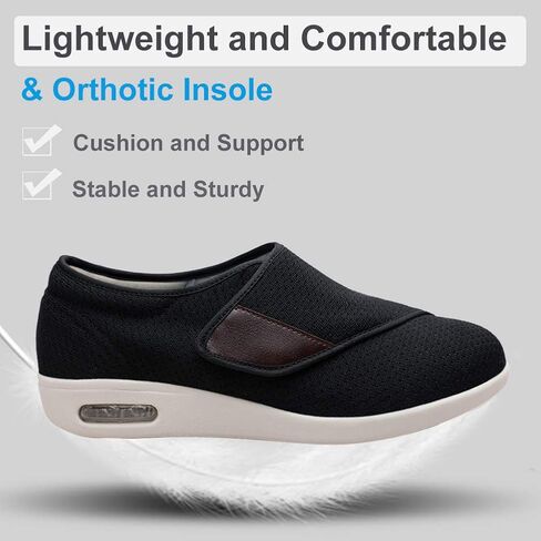 Mens Diabetic Edema Shoes Extended Widths Lightweight Walking Sneakers Adjustable Strap Easy On/Off with 3 Pairs Insoles Replacement for Support Elderly Swollen Feet in Saudi Arabia