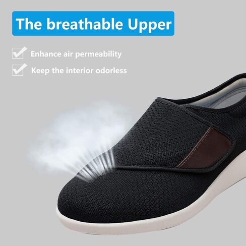 Mens Diabetic Edema Shoes Extended Widths Lightweight Walking Sneakers Adjustable Strap Easy On/Off with 3 Pairs Insoles Replacement for Support Elderly Swollen Feet in Saudi Arabia