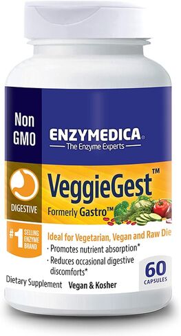 Enzymedica VeggieGest, Digestive Enzymes for Vegan, Vegetarian and Raw Diets, Prevents Gas and Bloating, 90 Capsules in Saudi Arabia