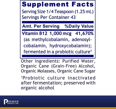 Premier Research Labs B12-ND - Brain, Blood, Memory, Cognitive & Nerve Support - Features High-Potency Fermented Vitamin B12 - Pure Vegan & Non-GMO Source of Vitamin B12-2 Fl Oz in Saudi Arabia
