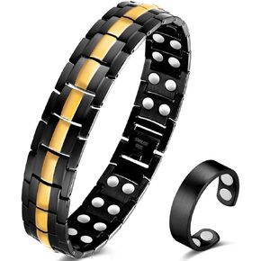Vicmag Men Magnetic Bracelets Titanium Steel Magnet Bracelet Ultra Strength Double Row Brazaletes with Adjustment Tool & Jewelry Gift Box
