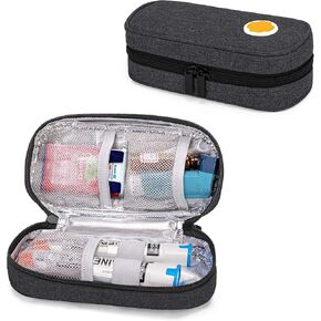 CURMIO Epipen Carrying Case for Adult, Portable Medicine Supplies Bag for 2 EpiPens, Auvi-Q, Syringes, Vials, Nasal Spray, Home and Travel, Black