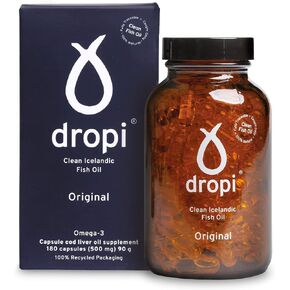 Dropi Omega 3 Fish Oil 500mg (180 Capsules) - Maximum Strength Omega-3s EPA, DHA, Vitamin A & D - Natural & Extra Virgin Cod Liver Oil Supplement for Immune System, Brain Health & Joint Support in Saudi Arabia