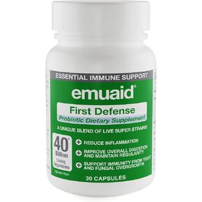 emuaid First Defense Probiotic 30 Capsules - Probiotics Dietary Supplement containing Lactobacillus Acidophilus, Lactobacillus Plantarum, Streptococcus Thermophilus for Health, Digestion, Bloating in Kuwait