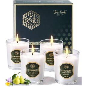 مجموعة هدايا شموع معطرة بشمع العسل من فيدا تيندا للنساء والرجال، 4 عبوات من الشموع المعطرة للمنزل، حرق يدوم لمدة 80 ساعة، اليقطين، القرفة التفاح، مجموعة شموع الأرز، الاسترخاء، منعش الهواء in Kuwait