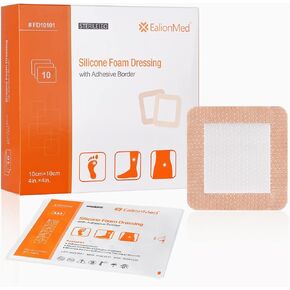 EalionMed Silicone Foam Dressing with Gentle Adhesive Border 4''x4'', 10 Pack, Painless Removal High Absorbency Bed Sore Wound Bandage for Pressure Sore, Leg Ulcer, Diabetic Ulcer in Saudi Arabia