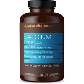 Amazon Elements مركب كالسيوم مع فيتامين د، 250 مجم كالسيوم (3 لكل حصة)، نباتي، 195 كبسولة (قد تختلف التعبئة)، يدعم العظام القوية وصحة المناعة