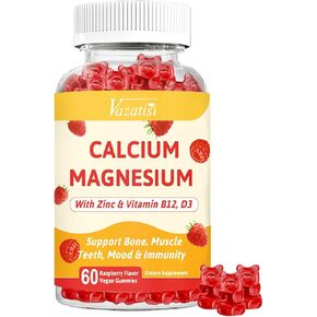 Calcium Magnesium Zinc Gummies with Vitamin D3 and B12, Immune Support Calcium Supplements for Women Men, 60 Vegan Blueberry Flavor Gummies in Kuwait