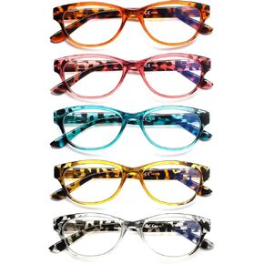 SIGVAN Ladies Cat Eye Reading Glasses 5 Pairs Blue Light Blocking Spring Hinge Fashion Pattern Print Readers for Women