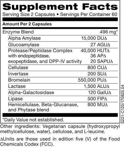 Klaire Labs Vital-Zymes Forte - مزيج من البروميلين والميكروبات والإنزيمات الهضمية النباتية لدعم الهضم والمساعدة في تكسير البروتينات والدهون والكربوهيدرات والسكريات والألياف والغلوتين والكازين (120 كبسولة) in Saudi Arabia