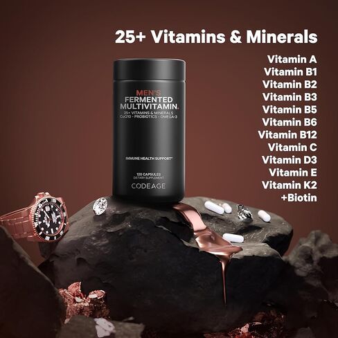 Codeage Men’s Daily Multivitamin Supplement, 25+ Vitamins & Minerals For Adults, Organic Whole Foods Vitamins For Men, Vitamin A, B Vitamins, Vitamin C, D, E, K, Probiotic, Zinc, Omega-3, 120 Capsules in Saudi Arabia