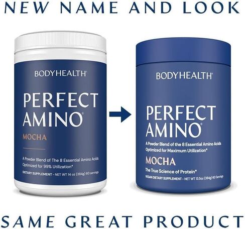BodyHealth PerfectAmino Powder Mocha Boost (60 Servings) Best Pre/Post Workout Recovery Drink, 8 Essential Amino Acids Energy Supplement with 50% BCAAs, 100% Organic, 99% Utilization in Kuwait