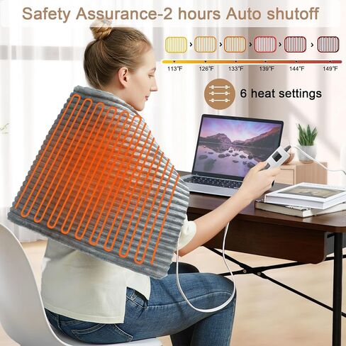 وسادة تسخين لتخفيف آلام الظهر، وسادات تسخين كبيرة مقاس 17 بوصة × 33 بوصة للتشنجات والرقبة والكتف، وسادة تسخين كهربائية LCD مع 6 إعدادات تسخين سريعة، خيارات حرارة جافة رطبة، إيقاف تلقائي، يمكن غسله في الغسالة in Kuwait