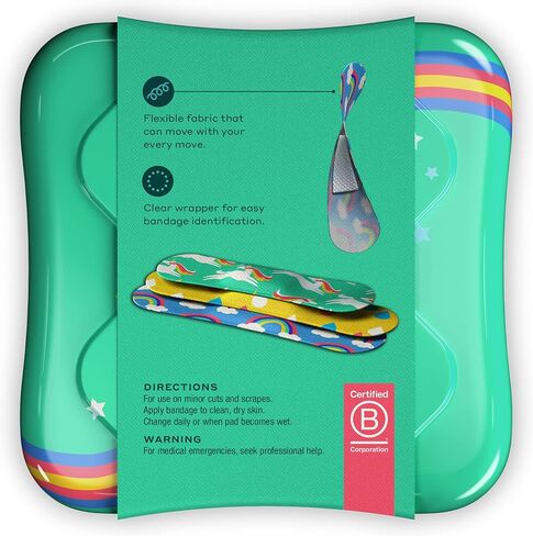 Welly Bandages - Bravery Badges, Flexible Fabric, Adhesive, Assorted Shapes, Sloth and Unicorn Patterns - 48 ct, 2 Pack in Kuwait