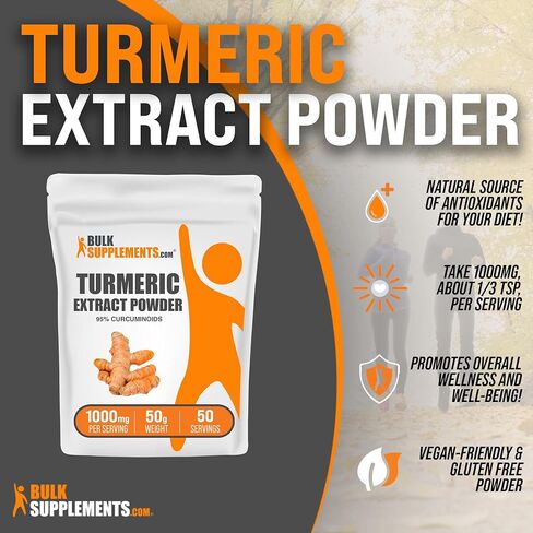 BULKSUPPLEMENTS.COM مسحوق مستخلص الكركم - مكملات الكركمين 1000 مجم، مسحوق الكركمين الكركم، مسحوق الكركم - مسحوق جذر الكركم، خالي من الغلوتين، 1000 مجم لكل وجبة، 100 جم (3.5 أونصة) in Kuwait