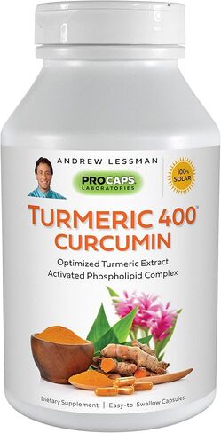 ANDREW LESSMAN Turmeric 400-240 Capsules – 95% Curcuminoids as Phospholipid Complex for Optimum Benefits and Greater Absorption, High Potency Standardized Extract, Small Easy to Swallow Capsules in Saudi Arabia