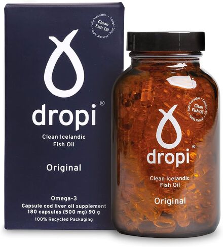 Dropi Omega 3 Fish Oil 500mg (180 Capsules) - Maximum Strength Omega-3s EPA, DHA, Vitamin A & D - Natural & Extra Virgin Cod Liver Oil Supplement for Immune System, Brain Health & Joint Support in Saudi Arabia