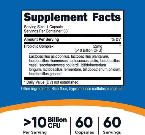 Nutricost Probiotic Complex (10 Billion CFU) 60 Capsules - Acidophilus Plus 9 Other Probiotics, Non-GMO, Gluten Free Supplement in Saudi Arabia
