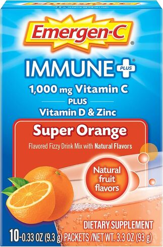 Emergen-C Immune+ Triple Action Immune Support Powder, BetaVia (R), 1000mg Vitamin C, B Vitamins, Vitamin D and Antioxidants, Super Orange – 30 Count (Pack of 1) in Kuwait