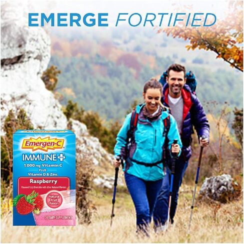 Emergen-C Immune+ Triple Action Immune Support Powder, BetaVia (R), 1000mg Vitamin C, B Vitamins, Vitamin D and Antioxidants, Super Orange – 30 Count (Pack of 1) in Kuwait