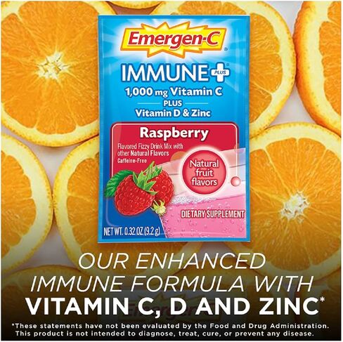 Emergen-C Immune+ Triple Action Immune Support Powder, BetaVia (R), 1000mg Vitamin C, B Vitamins, Vitamin D and Antioxidants, Super Orange – 30 Count (Pack of 1) in Kuwait