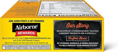 Airborne 750mg Vitamin C with Zinc Effervescent Tablets, Immune Support Supplement with Powerful Antioxidants Vitamins A C D3 & E - 27 Fizzy Drink Tablets, Zesty Orange Flavor in Kuwait
