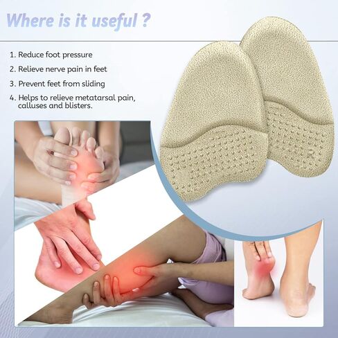 وسادات مشط القدم للنساء والرجال، 4 أزواج من حشوات الكعب العالي، وسائد لمقدمة القدم لتخفيف الألم، وسائد هلامية ناعمة لمقدمة القدم، الأفضل للورم العصبي للمورتون... in Kuwait