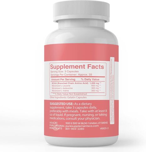 Pure Original Ingredients BCAA, (100 Capsules) Always Pure, No Additives Or Fillers, Lab Verified in Saudi Arabia