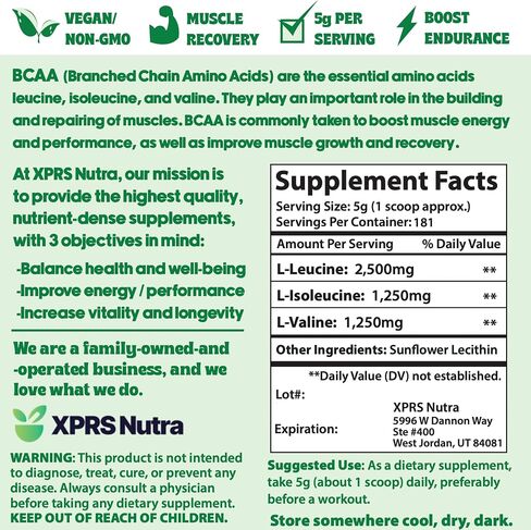مسحوق XPRS Nutra BCAA - مكمل الأحماض الأمينية للرجال - مكملات تجريب BCAA غير منكهة - مكملات الصالة الرياضية للرجال - مكمل الأحماض الأمينية للنساء للتعافي بعد التمرين في صالة الألعاب الرياضية (2 رطل) in Kuwait