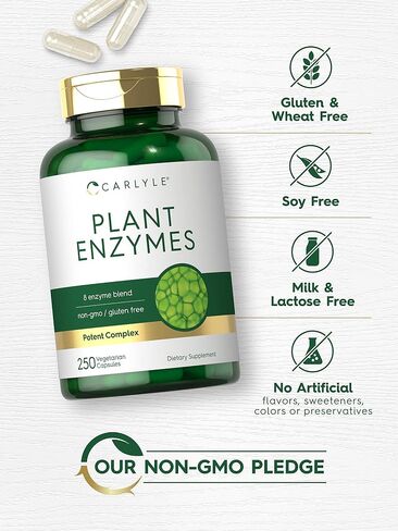 Carlyle Plant Enzymes with Protease, Papain, Lactase and Bromelain | 250 Capsules | Multi Enzyme Blend | Non-GMO & Gluten Free Supplement in Saudi Arabia