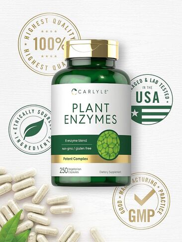 Carlyle Plant Enzymes with Protease, Papain, Lactase and Bromelain | 250 Capsules | Multi Enzyme Blend | Non-GMO & Gluten Free Supplement in Saudi Arabia
